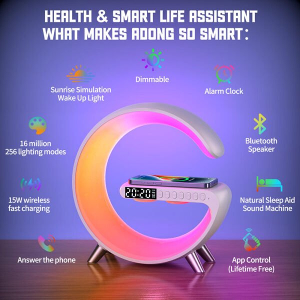 CRONY BT Large G Table Lamp with Clock Strap Wireless Charging and Digital Sunrise Feature - Image 3