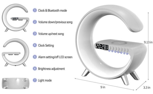 CRONY BT Large G Table Lamp with Clock Strap Wireless Charging and Digital Sunrise Feature - Image 8