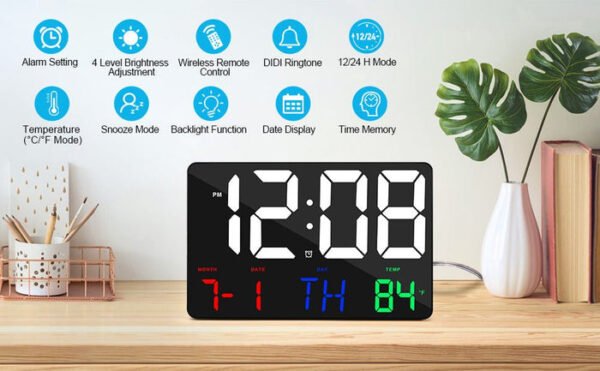 CRONY 717 White Digital Wall Clock Large Display 11.4 Inch Digital Calendar Alarm with Remote Control - Image 2