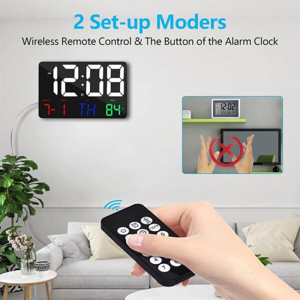 CRONY 717 White Digital Wall Clock Large Display 11.4 Inch Digital Calendar Alarm with Remote Control - Image 3