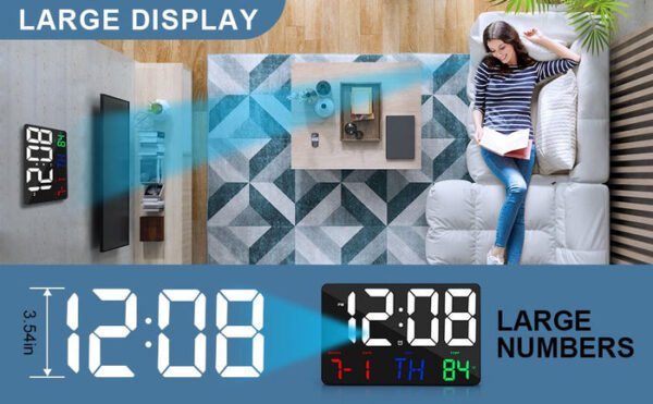 CRONY 717 White Digital Wall Clock Large Display 11.4 Inch Digital Calendar Alarm with Remote Control - Image 4