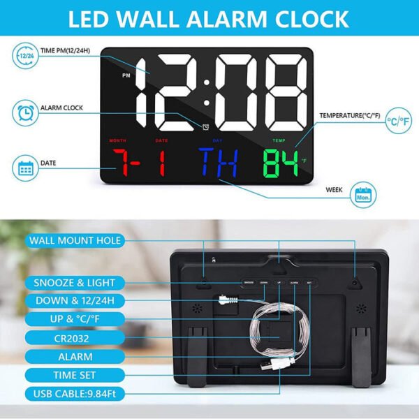 CRONY 717 White Digital Wall Clock Large Display 11.4 Inch Digital Calendar Alarm with Remote Control - Image 9