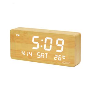CRONY 1501 Wooden Alarm Clock with LED Perpetual Calendar, Thermometer and Weekday Display
