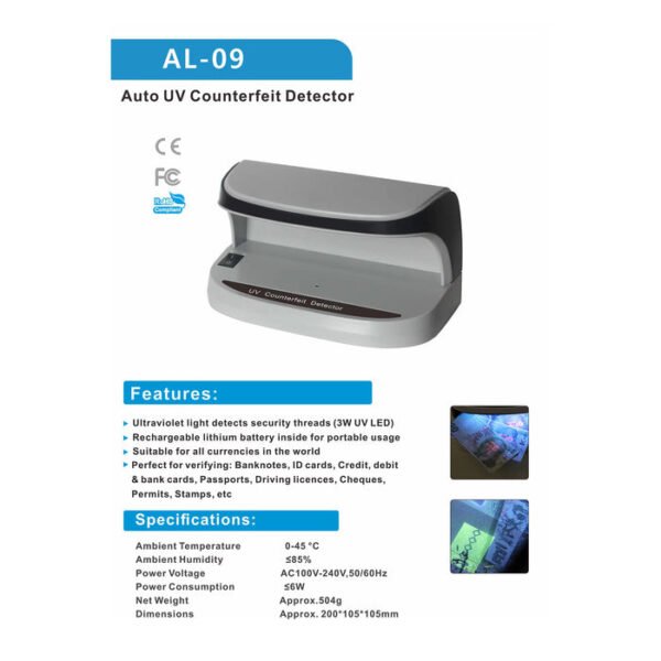 CRONY AL-09 Mini UV Counterfeit Money Detector Portable Scanner with UV Light - Image 14