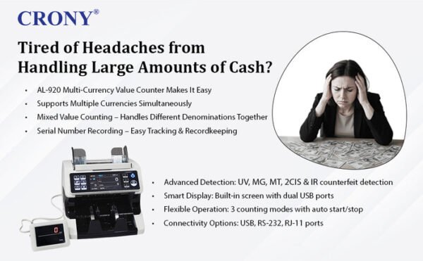 CRONY AL-920 Dual Multi-Currency Banknote Counter High-Quality Money Counting Machine - Image 11