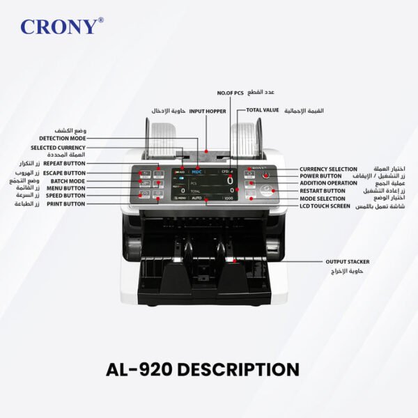 CRONY AL-920 Dual Multi-Currency Banknote Counter High-Quality Money Counting Machine - Image 20