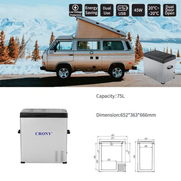 CRONY 75L Portable Car Refrigerator With Compressor And Dual Power For Outdoor Travel - Image 5
