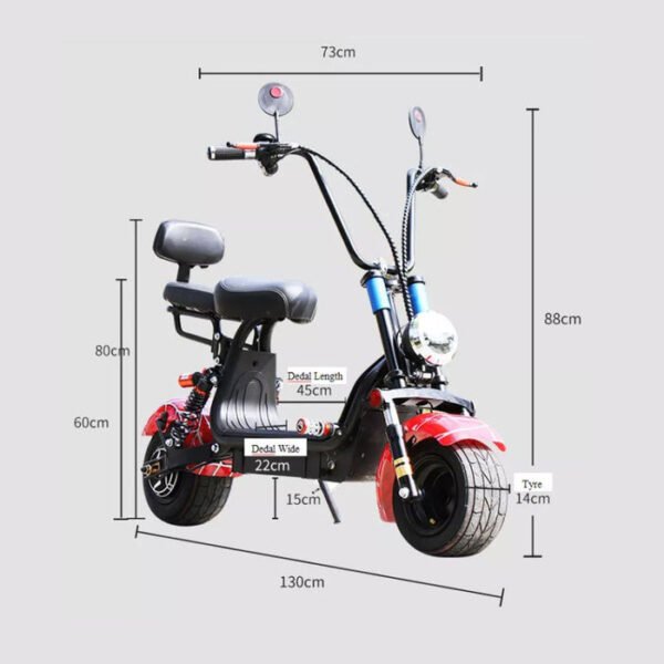 CRONY Adult Two Seat Electric Scooter With Wide Tires And Eye-Catching Red Design - Image 10