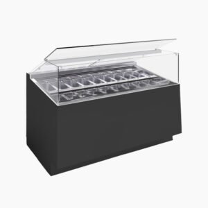 CIAM Gelato Showcase with Heated Straight Glass and Lift-Up Top – 18 Pan Capacity