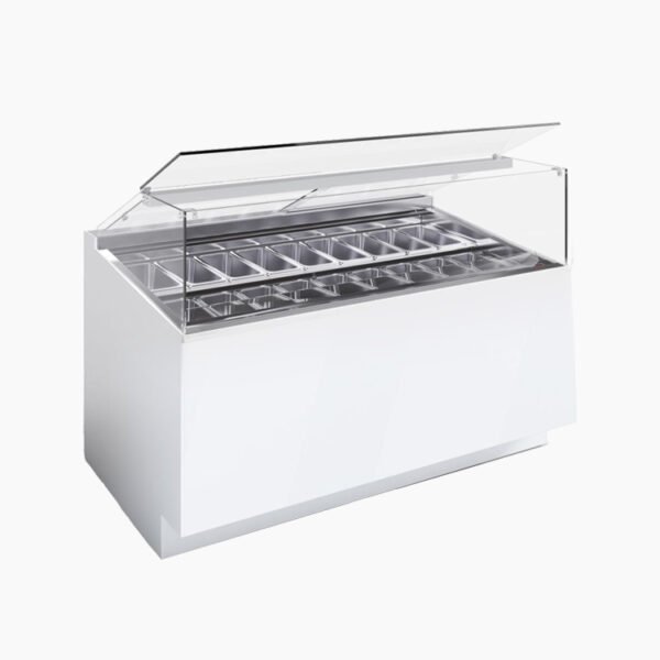 CIAM Gelato Showcase – Heated Straight Glass Front with Lift-Up Top and 18 Pan Capacity