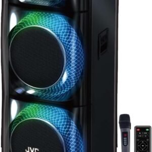 JVC XS-N178P-B Portable Bluetooth Party Speaker – 2000W PMPO, Dual 10" Woofers, 8000mAh Battery, Wireless Mic, Remote Control, USB/FM/AUX, Black