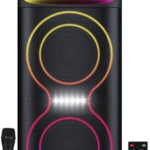 JVC XS-N4213PB Portable Bluetooth Party Speaker – 1200W PMPO, Dual Woofers, LED Light Show, Wireless Mic, USB/FM/AUX, Rechargeable Battery, Black