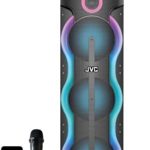 JVC XS-N6123PB Portable Bluetooth Party Speaker – 2000W PMPO, Dual Woofers, 6-Hour Battery, LED Light Show, Wireless Mic, USB/FM/AUX, Black