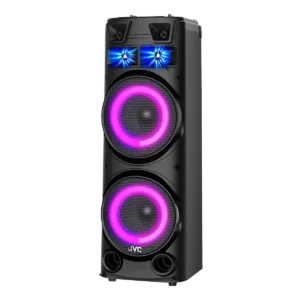 JVC XS-N7222PB Portable Bluetooth Party Speaker – 1600W PMPO, Dual Woofers, LED Light Show, Wireless Mic, USB/TF/FM/AUX, Rechargeable Battery, Black