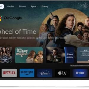 Videocon 75-Inch Edgeless 4K UHD Smart TV – Official Google TV, “Hey Google” Voice Remote, Dolby Audio, Bluetooth, Free Wall Bracket, Model E75ELGT1100