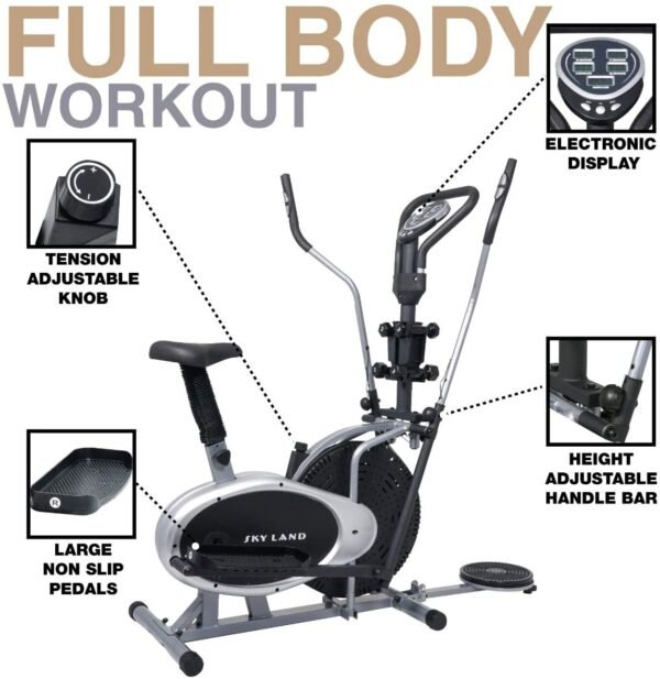 Sky Land 4-in-1 Orbitrac Elliptical Trainer With Barbell, Twister, And Spin Bike Combination - Image 6