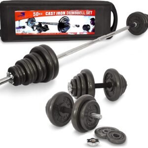Sky Land 50KG Cast Iron Dumbbell And Barbell Set With Rod And Two Bars For Home Gym